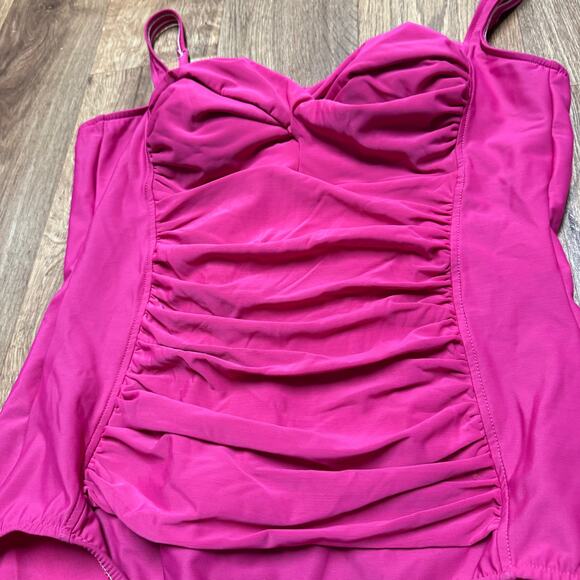 Miraclesuit Womens Solid Pink One Piece Slimming Ruched Swim Suit Size 14 - Picture 3 of 8